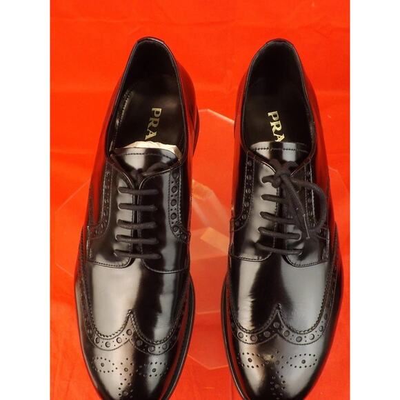 NIB PRADA 2EE061 BLACK PATENT LEATHER LACE UP WINGTIP PERFORATED OXFORDS 10 ITAL main image 8